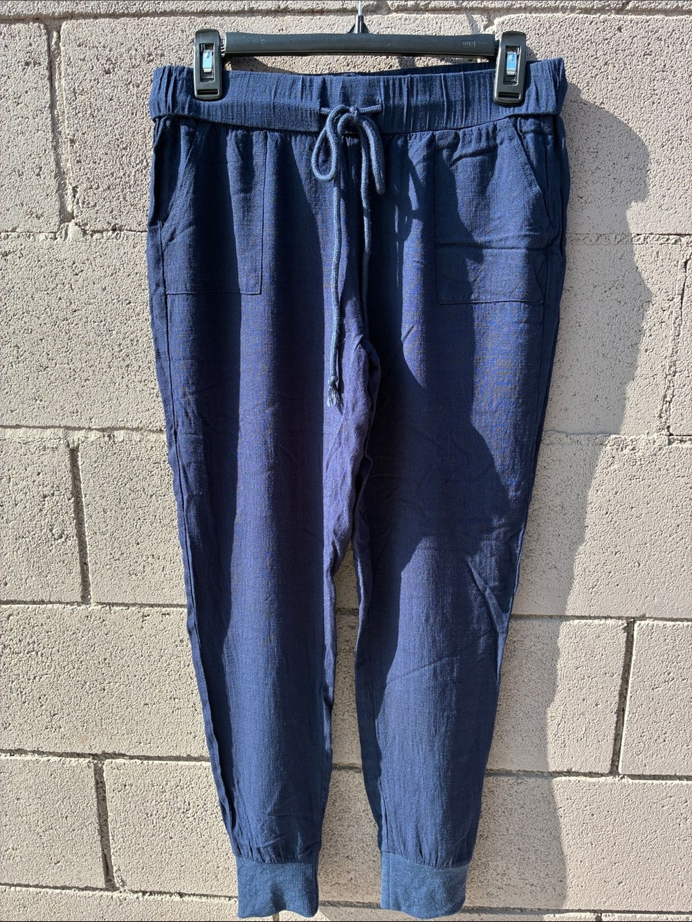 Women's Navy Drawstring Jogger Pants with Patch Pockets